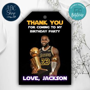 Printable LeBron James Birthday Thank You Tags Instant Download