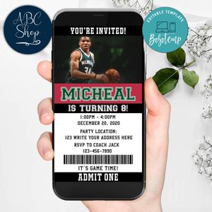 Electronic Milwaukee Bucks Electronic Invite Birthday Invites Instant Download
