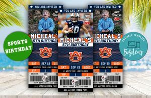 Editable Auburn Tigers Birthday Ticket Invitations Instant Download