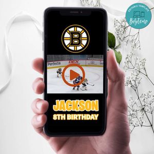 Boston Bruins Birthday Video Invitation Digital Template Customizable Instant Download