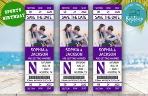 Editable Northwestern Wildcats Save The Date Wedding Engagement Announcement Ticket Invitation Instant Download
