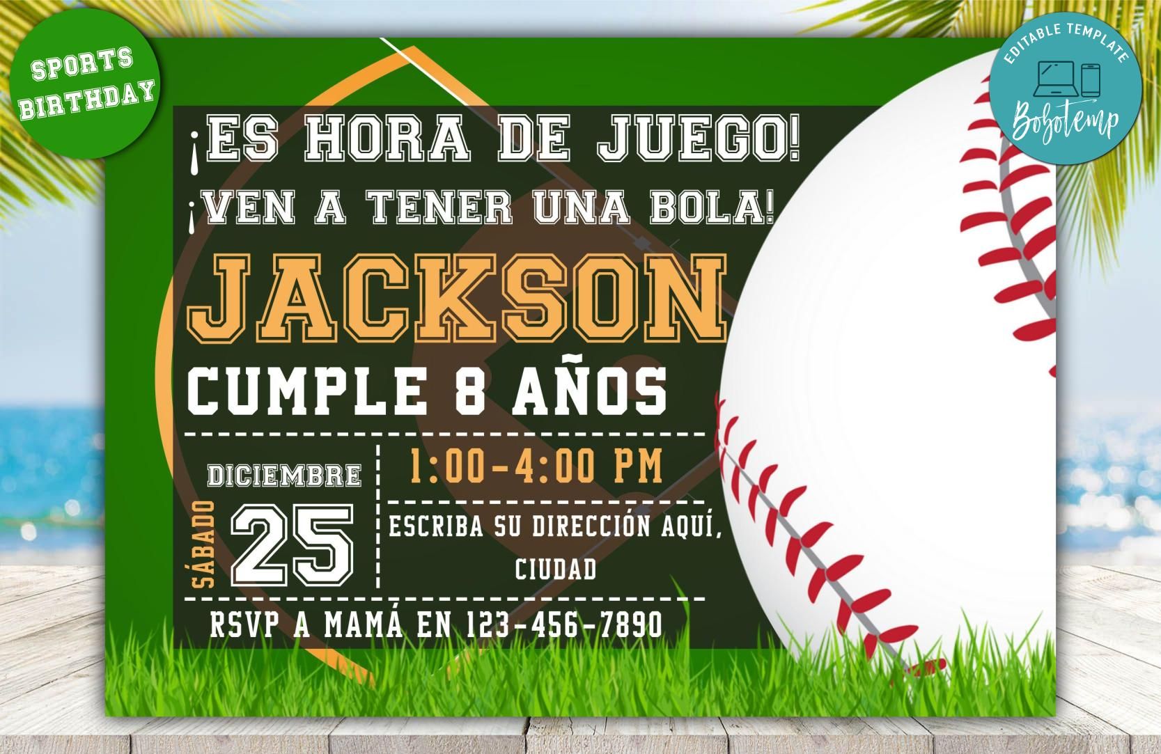 Descarga instantánea de la invitación de béisbol editable | Bobotemp, image size:1667x1083