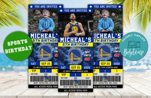Editable Golden State Warriors Basketball Birthday Ticket Invitation DIY