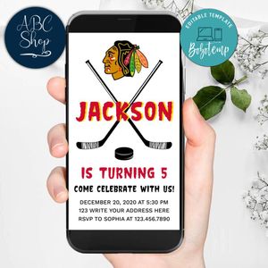 Electronic Chicago Blackhawks Electronic Invite Birthday Flyer Template Instant Download