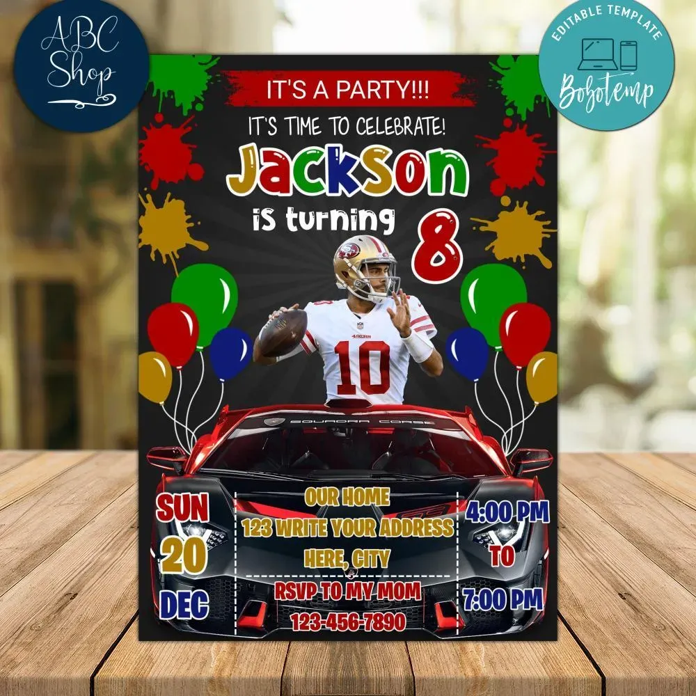 Jimmy Garoppolo San Francisco 49ers Drive By Birthday Invitation | Bobotemp