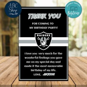 Las Vegas Raiders Thank you card Template to Print at Home Instant Download