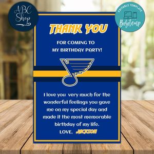 St. Louis Blues Thank you card Template to Print at Home Instant Download