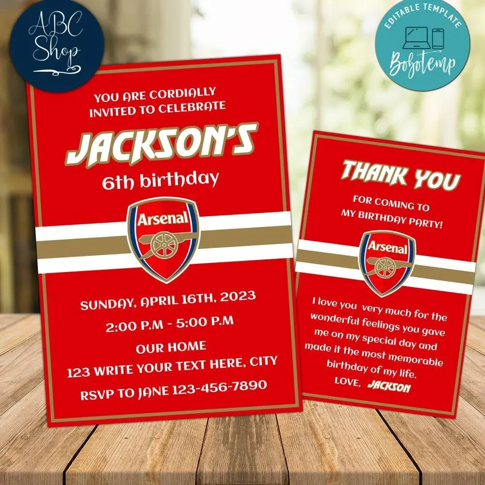 Arsenal Party Invitations Instant Download | Bobotemp