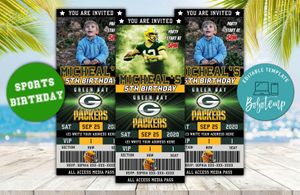 Editable Green Bay Packers Birthday Ticket Invitation Instant Download