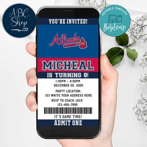 Electronic Atlanta Braves Electronic Invite Birthday Invitations Instant Download