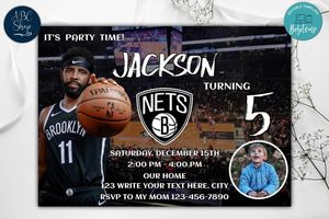 Brooklyn Nets Kyrie Irving Birthday Invitation Template to Print at Home Instant Download