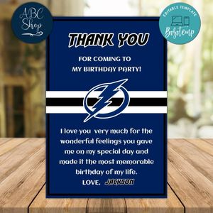 Tampa Bay Lightning Thank you card Template to Print at Home Instant Download