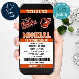 Electronic Baltimore Orioles Birthday Invitation Instant Download
