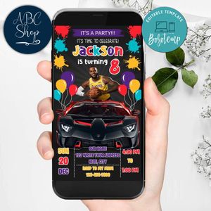 Mobile LeBron James Lakers Drive By Birthday Parade Electronic Invite Invitation Template Instant Download