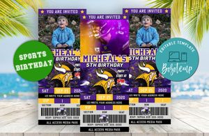 Editable Minnesota Vikings Birthday Ticket Invites Instant Download