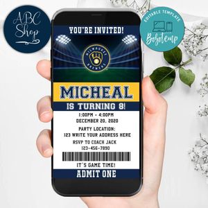 Electronic Milwaukee Brewers Birthday Invitation Instant Download