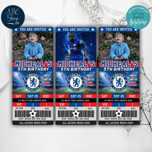 Chelsea Birthday Ticket Invitation Instant Download