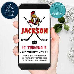 Electronic Ottawa Senators Electronic Invite Birthday Invitation Template Instant Download