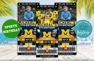 Editable Michigan Wolverines Birthday Ticket Invitations Instant Download