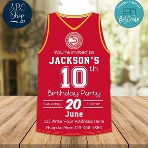 Atlanta Hawks Jersey Birthday Invitation Instant Download