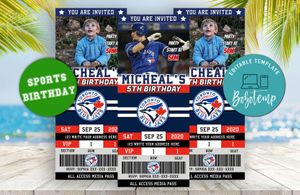 Editable Toronto Blue Jays Birthday Ticket Party Invitations Instant Download
