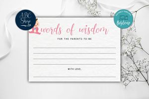 Editable Words of Wisdom for Parents Baby Girl Baby Shower Cards Instant Download
