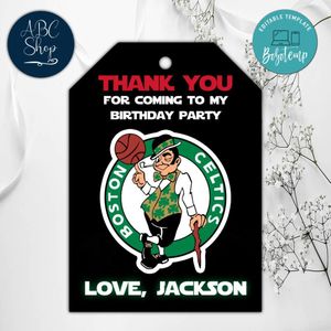 Boston Celtics Birthday Thank You Tags Instant Download
