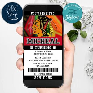 Electronic Chicago Blackhawks Electronic Invite Birthday Invites Instant Downloa