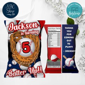 Printable Baseball Birthday Chip Bags Instant Download