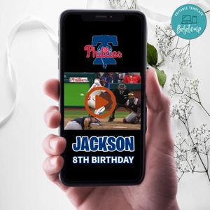 Philadelphia Phillies Birthday Video Invitation Digital Template Customizable Instant Download