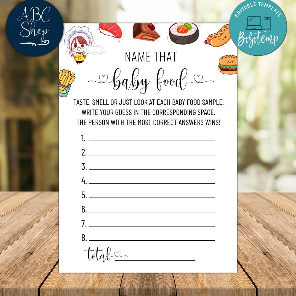 Cake Name That Baby Food Baby Shower Game Instant Download Bobotemp
