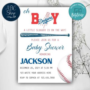 Dodgers Baby Shower Invitation Template to Print at Home Instant Download