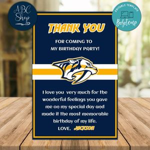 Nashville Predators Thank you card Template to Print at Home Instant Download