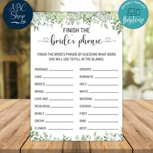 Greenery Finish the Bride's Phrase Bridal Shower Game Instant Download