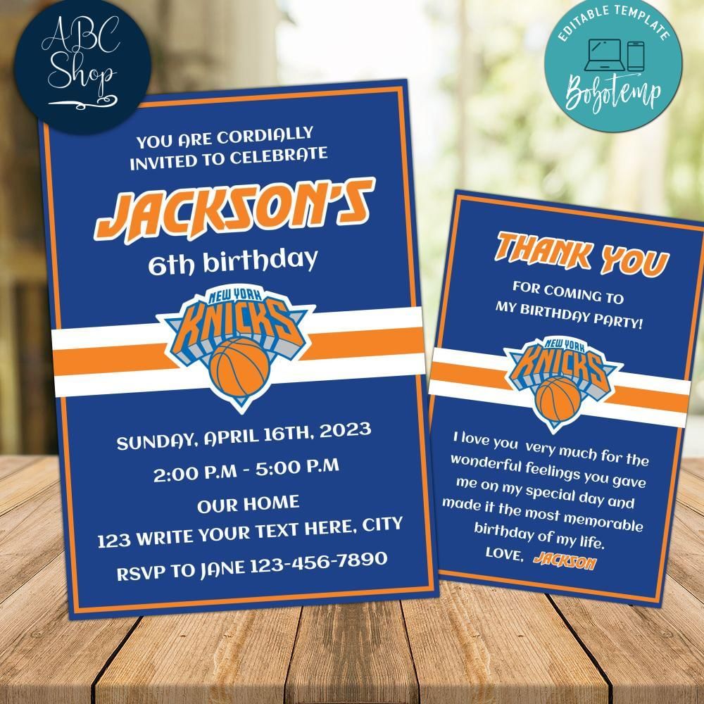New York Knicks Party Invitations Instant Download Bobotemp