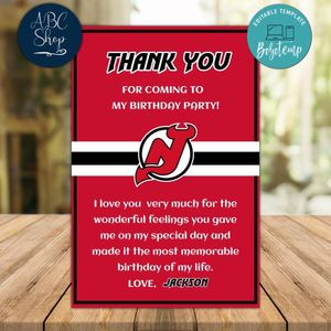 New Jersey Devils Thank you card Template to Print at Home Instant Download