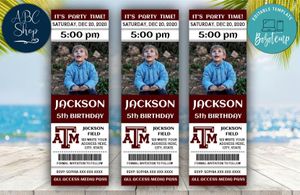 Texas A&M Aggies Birthday Ticket With Photo Invitation Instant Download