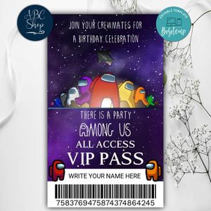 Printable Among Us Vip Pass Invites Instant Download