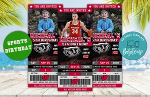 Editable Wisconsin Badgers Birthday Ticket Invitations Instant Download