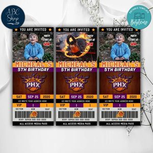Printable Phoenix Suns Birthday Ticket Party Invites Instant Download
