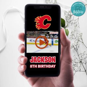 Calgary Flames Birthday Video Invitation Digital Template Customizable Instant Download