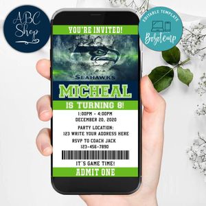 Electronic Seattle Seahawks Electronic Invite Birthday Invites Instant Download