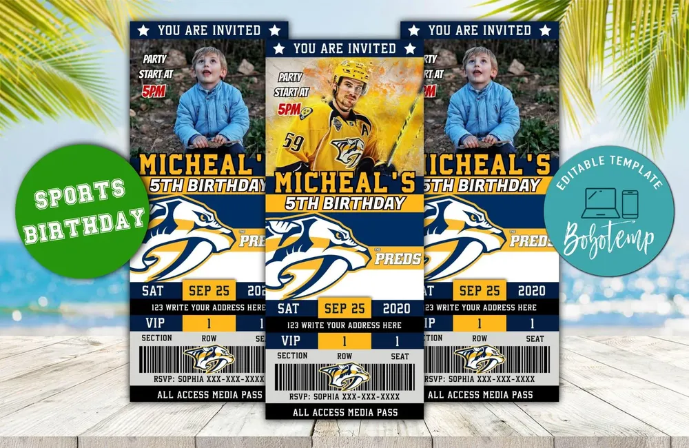Editable Nashville Predators Birthday Ticket Invitations DIY | Bobotemp