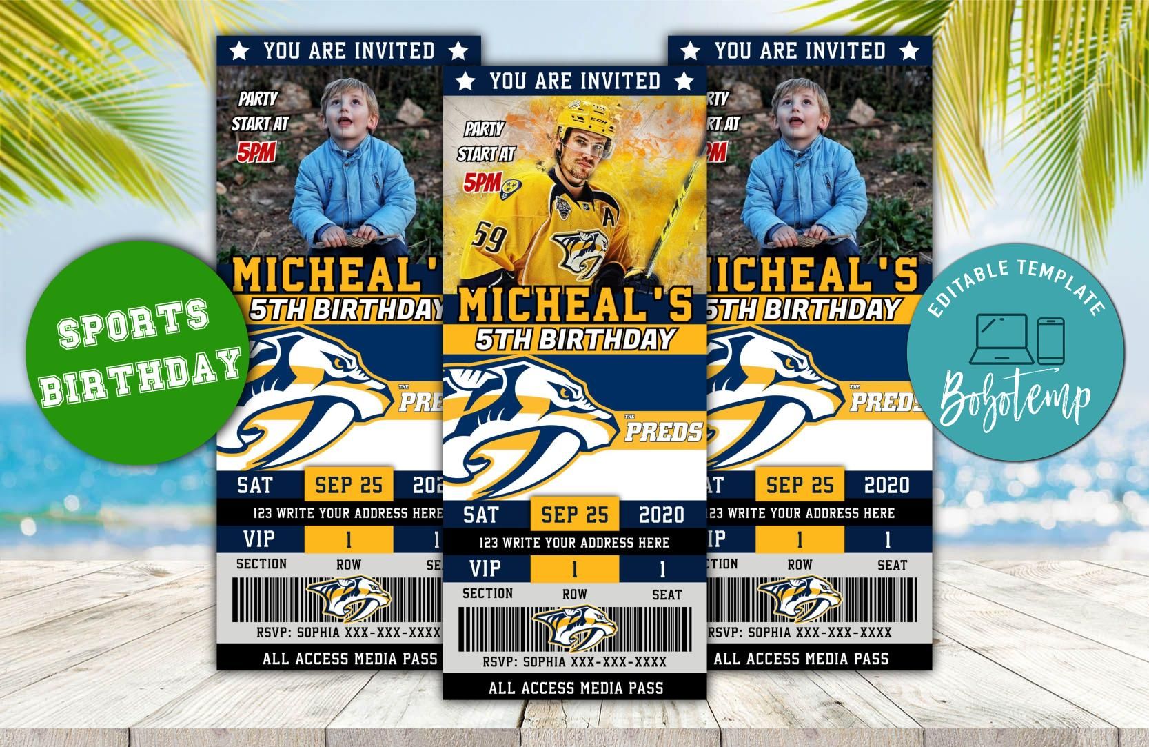 Editable Nashville Predators Birthday Ticket Invitations DIY