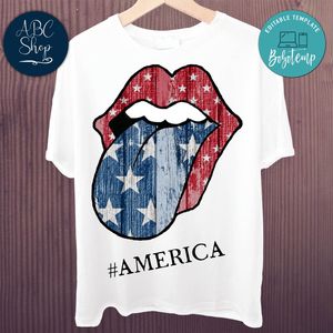 Printable American Flag Tongue and Lips Fourth of July Shirt Template Instant Download