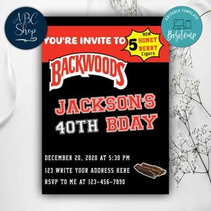 Backwoods Cigar Birthday Invitation Instant Download