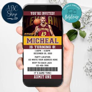 Electronic Cleveland Cavaliers Electronic Invite Birthday Invitations Instant Download