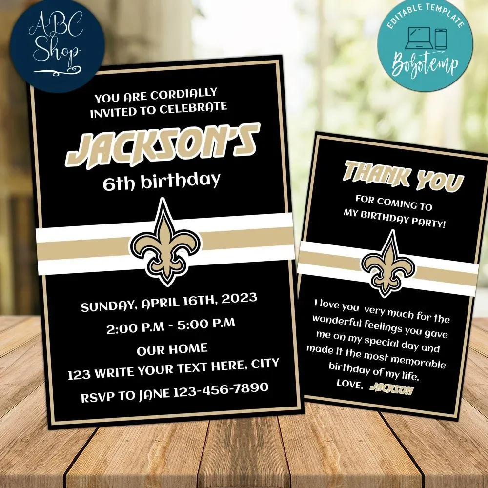 New Orleans Saints Party Invitations Instant Download | Bobotemp