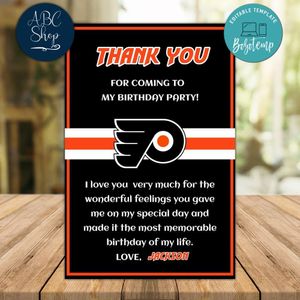 Philadelphia Flyers Thank you card Template to Print at Home Instant Download