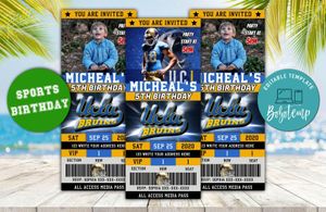 Editable UCLA Bruins Birthday Ticket Invitations Instant Download